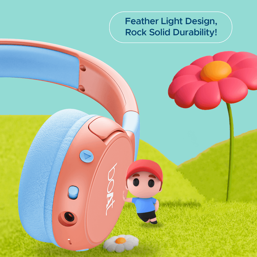 boAt Rockid Rush | Kids Wireless Bluetooth Headphone with 10Hours Playback, 30mm drivers, 85 dB Loudness Limit Coral view 6