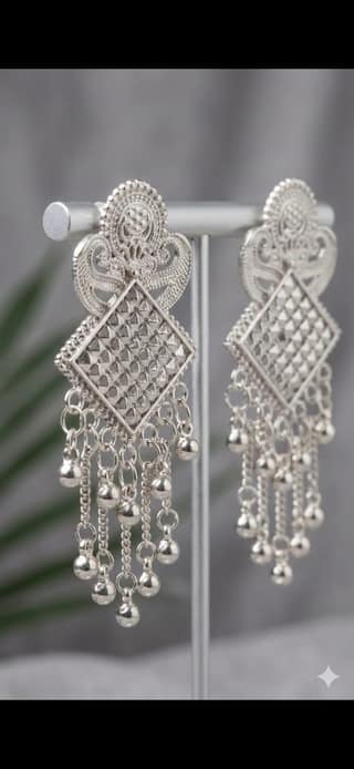 Traditional Silver-Plated Geometric Dangle Earrings