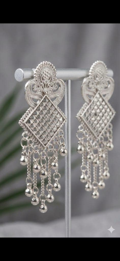 Traditional Silver-Plated Geometric Dangle Earrings