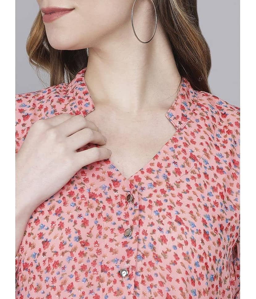 TOGZZ Women Georgette Printed A-line Dress ( Pink ) view 2