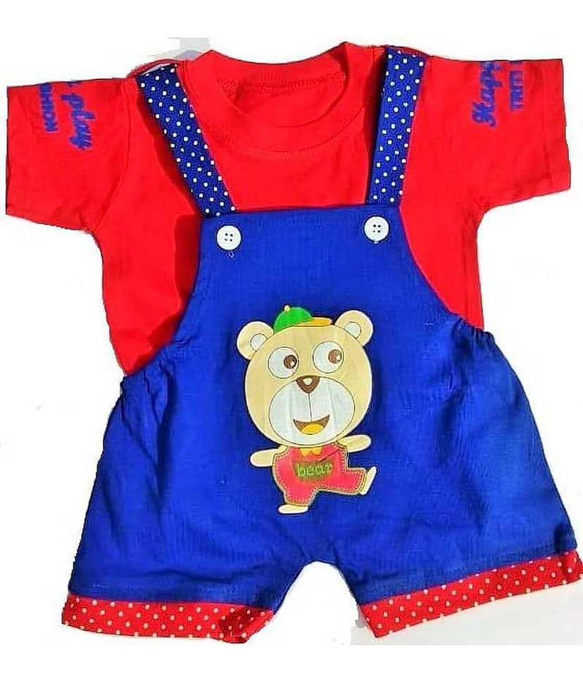 TRITI Unisex for Baby Cotton Blend Dungaree Sets ( Blue )