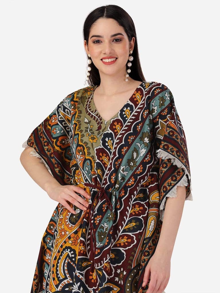 Buy & Try Women's Cotton Printed Kaftan Kurtas Beach Night Wear Dress. view 10