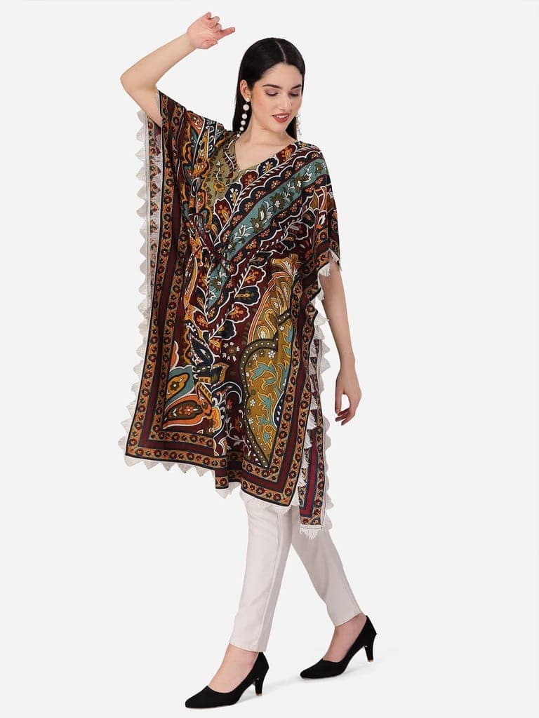 Buy & Try Women's Cotton Printed Kaftan Kurtas Beach Night Wear Dress. view 8