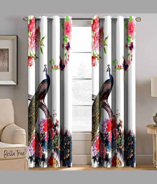 BELLA TRUE Birds Room Darkening Eyelet Curtain 5 ft ( Pack of 1 ) - Multicolor