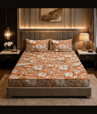 SWIZIER Cotton 1 King Fitted Bedsheet with 2 Pillow Covers ( 198 cm x 182 cm ) , Orange