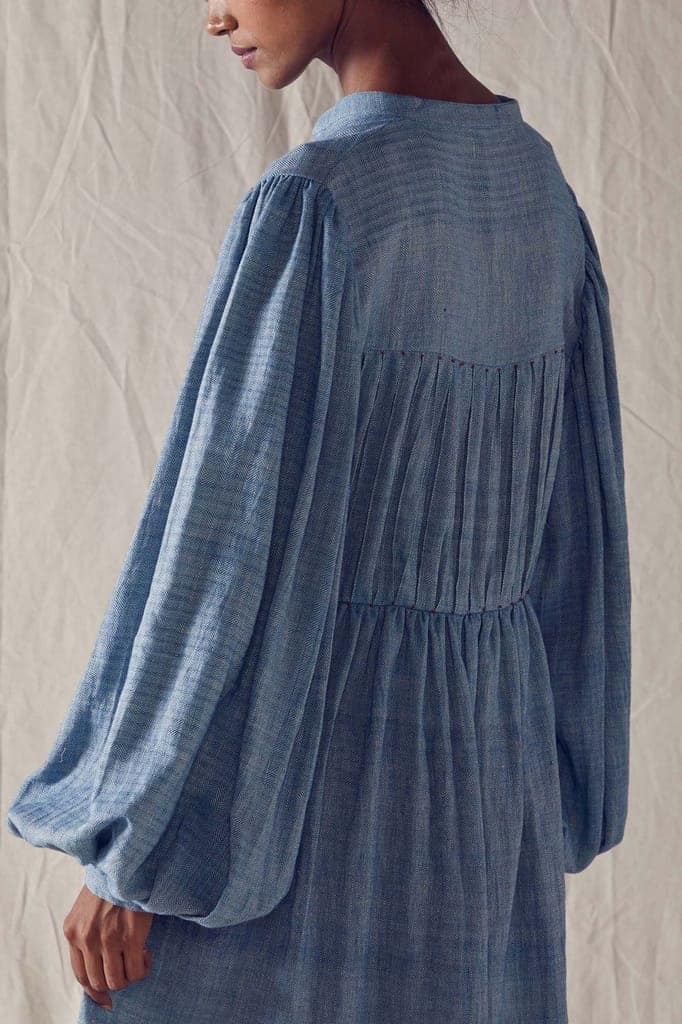 Indigo Honeycomb Detail Dress In Organic Cotton view 4