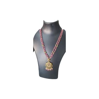 Delicate Pink Beaded Necklace with Antique Gold Pendant