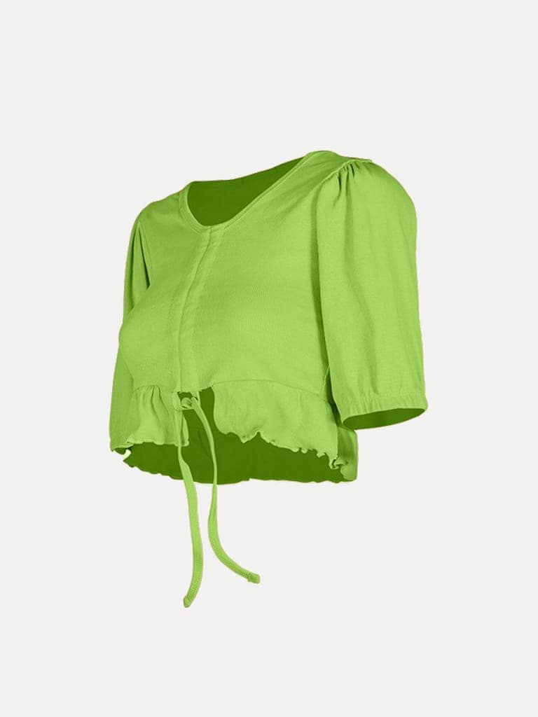 Women Fluo Green Knitted Ribbed Tops view 2
