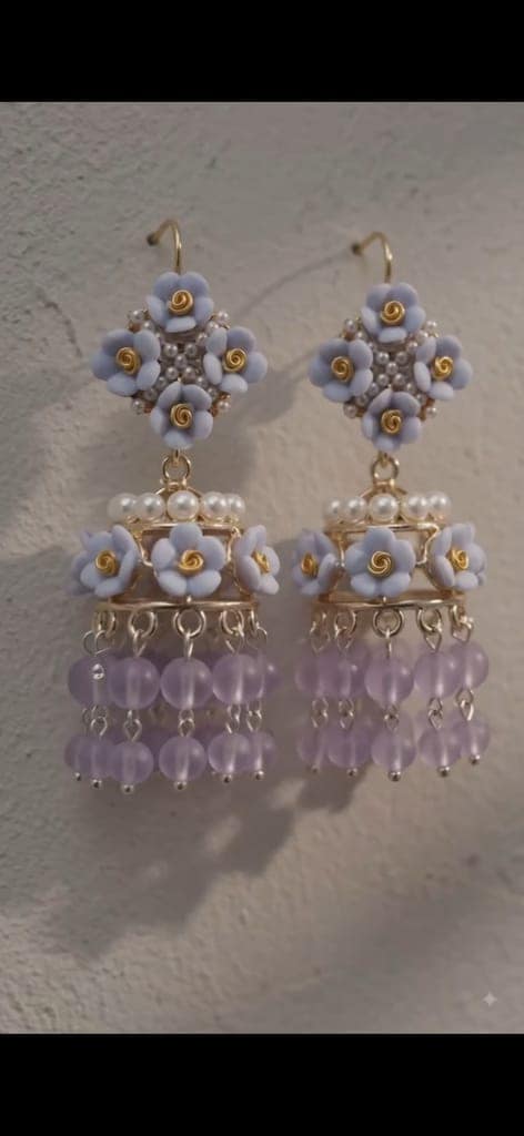 Handcrafted Floral purple Jhumka Earrings