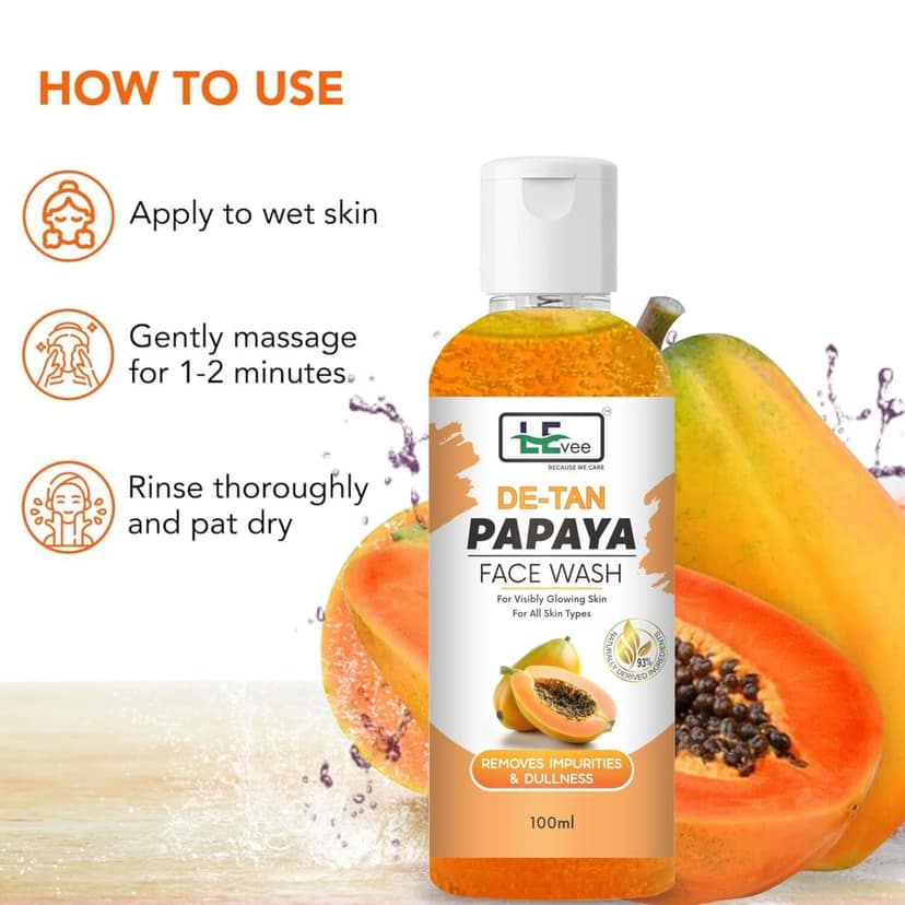 LEvee Detan Papaya Facewash for Men & Women. Pack of 3 | Face Wash (300 ml) view 5
