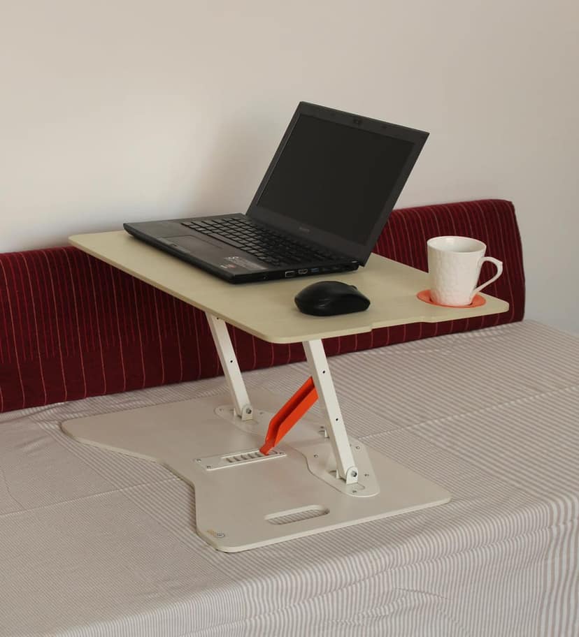 Opus Indigo Mudra Tablet Grand Laptop Table with Cup Holder for Work from Home Foldable and Portable with Adjustable Height Sit and Stand Desk Converter Engineered Wood Table Top - Pine Color view 4