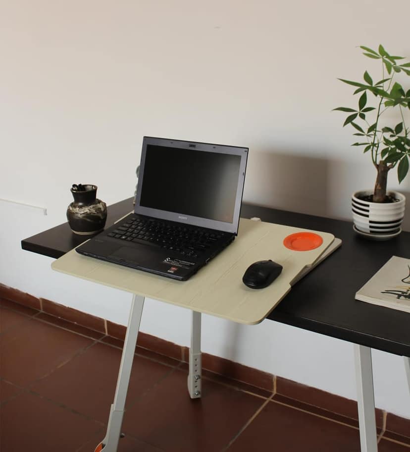 Opus Indigo Mudra Tablet Grand Laptop Table with Cup Holder for Work from Home Foldable and Portable with Adjustable Height Sit and Stand Desk Converter Engineered Wood Table Top - Pine Color view 8