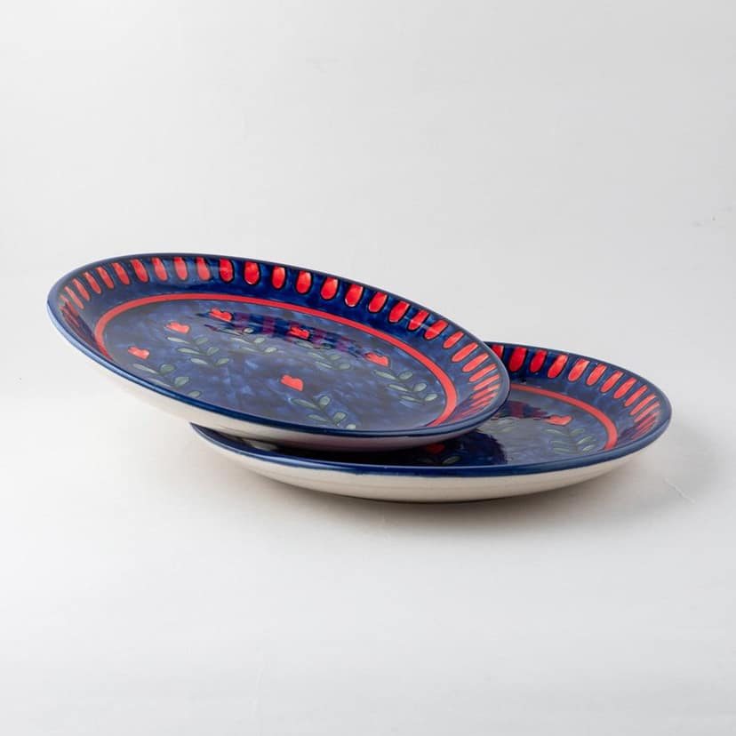 Red & Blue Blooming Plants Ceramic Dinner Plates (Set of 2, 10-Inch Dia each) view 2