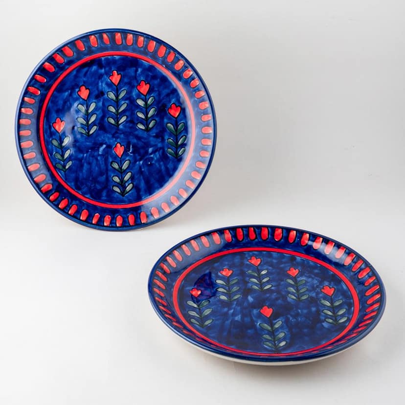 Red & Blue Blooming Plants Ceramic Dinner Plates (Set of 2, 10-Inch Dia each) view 3