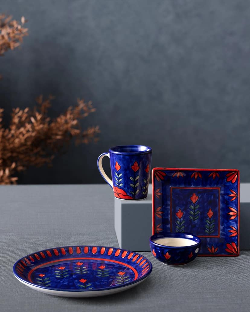 Red & Blue Blooming Plants Ceramic Dinner Plates (Set of 2, 10-Inch Dia each) view 5