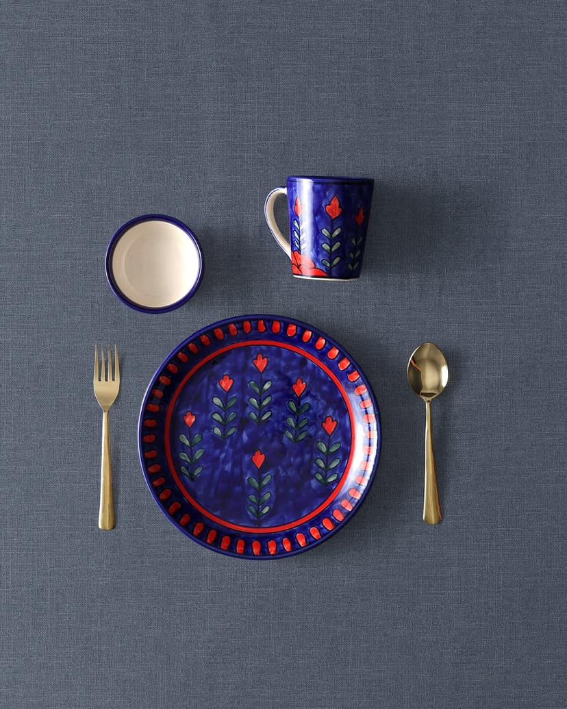Red & Blue Blooming Plants Ceramic Dinner Plates (Set of 2, 10-Inch Dia each) view 6