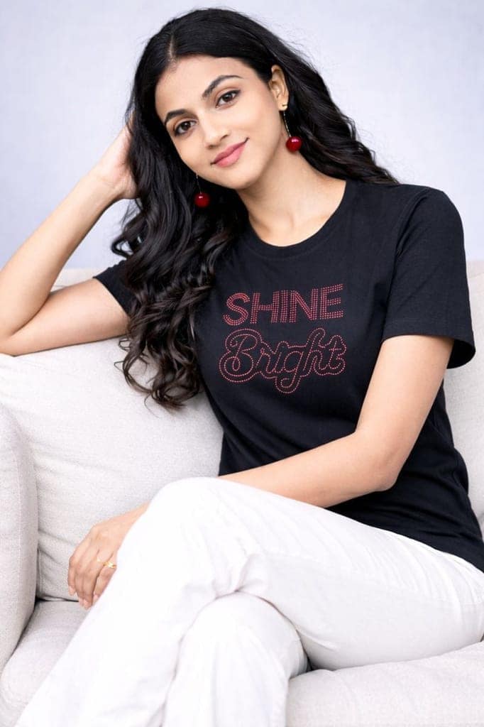 Black"Shine Bright" Tees For Women view 3