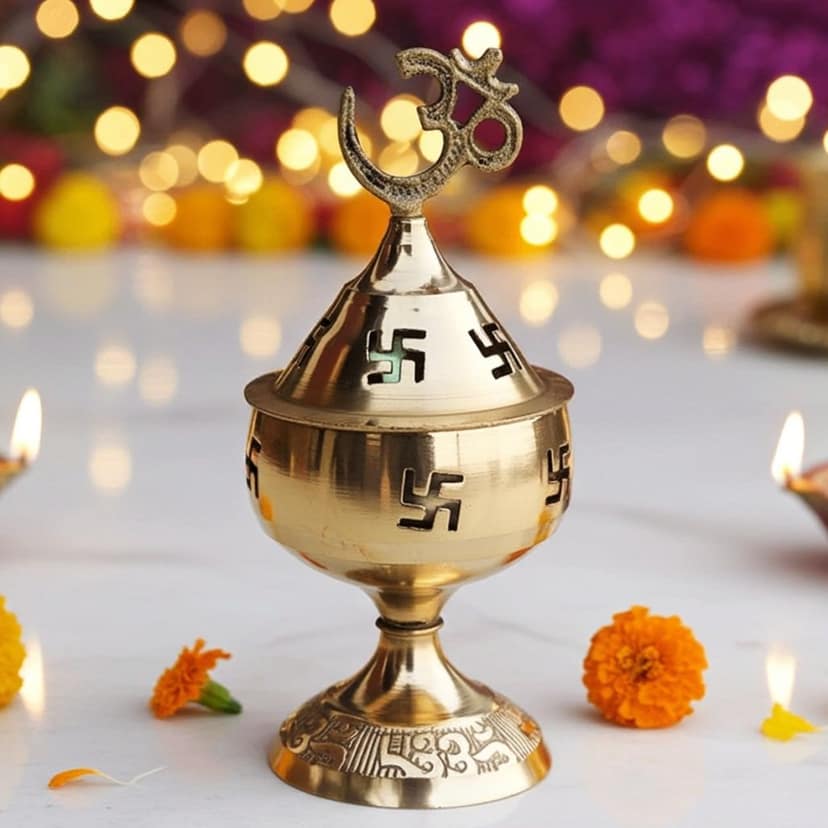 Brass Table Decor Oil Lamp Om Pakija Deepak - Graceful Brass Oil Lamp for Temple, Height : 3 Inch (ZMAS164 C)