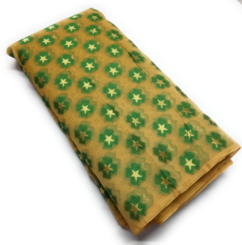 Women Chanderi Blend Cotton Banarasi Fabric - Golden With Jacquard Work | Perfect for Blouse, Ethnic Wear, Evening Gowns, and Home Decor view 8