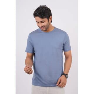 Red Line Mens Blue Solid 100% Cotton Round Neck T-Shirt