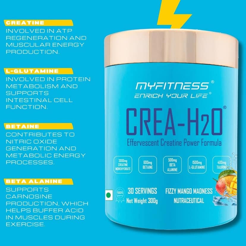 Myfitness Creatine Monohydrate Powder | 300g | Effervescent Pre Workout Power Formula | Creatine Powder With Betaine | Beta Alanine | L-Glutamine | Taurine | Electrolyte Blend view 6
