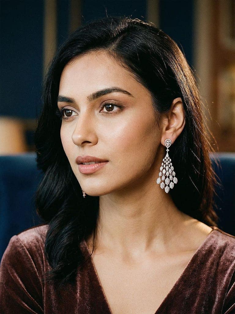 Rose Gold Plated AD Zircon Studded Delicate Dropdown Chandelier Earrings view 4