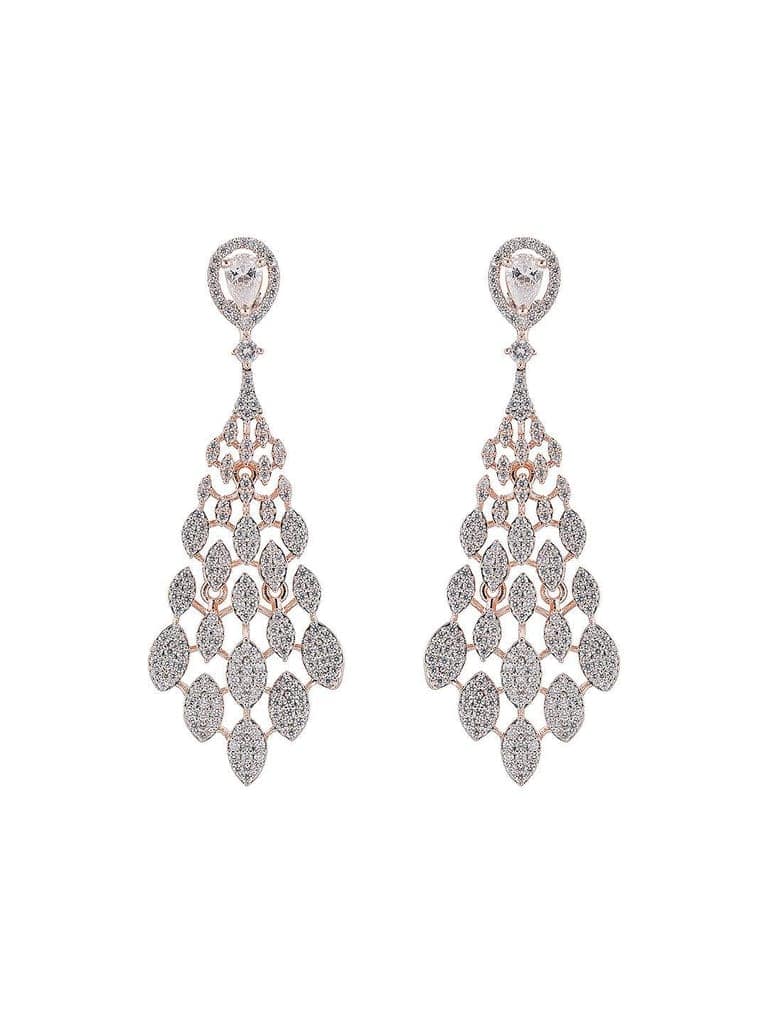 Rose Gold Plated AD Zircon Studded Delicate Dropdown Chandelier Earrings view 7
