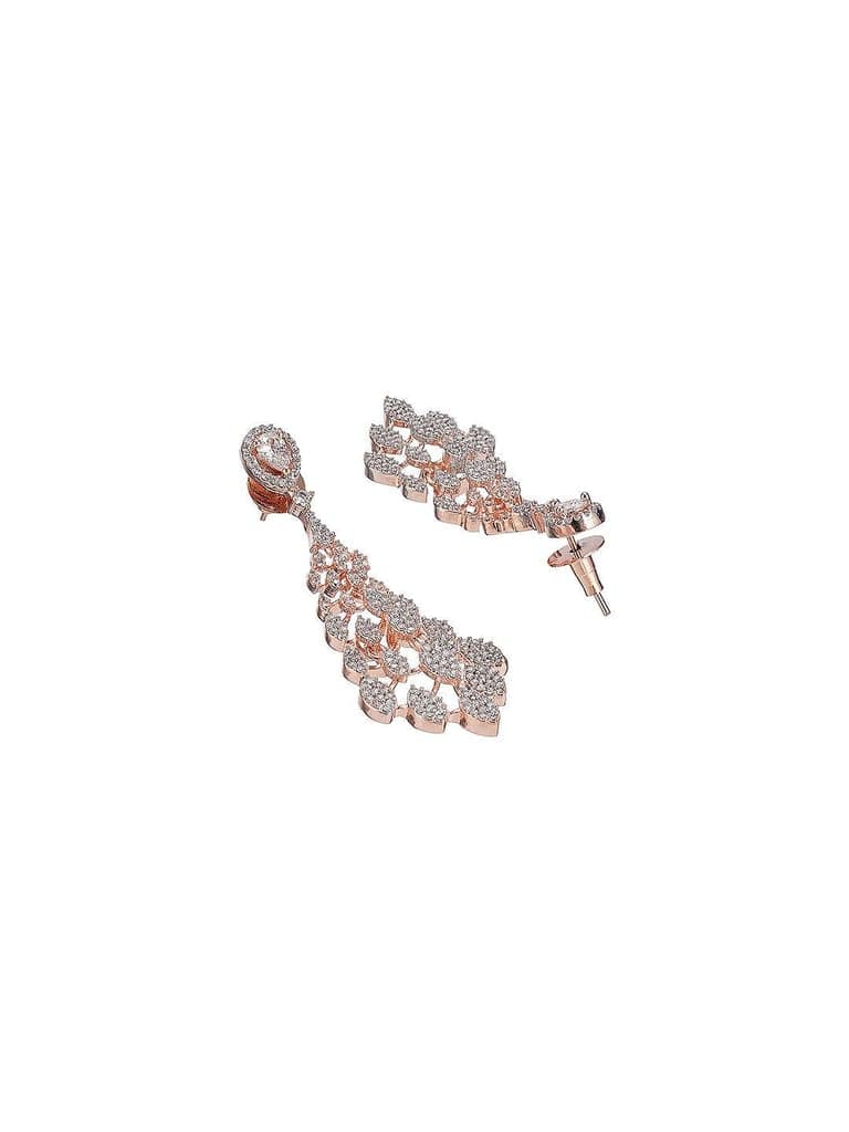 Rose Gold Plated AD Zircon Studded Delicate Dropdown Chandelier Earrings view 8