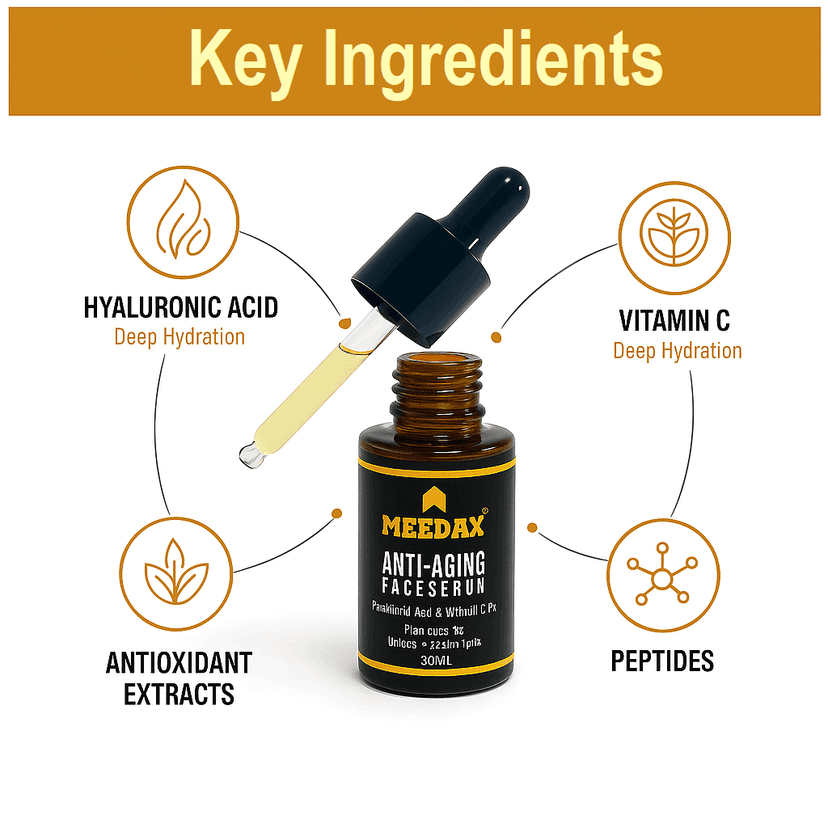 Meedax Anti-Aging Face Serum with Hyaluronic Acid & Vitamin C 16%, Pore Care for | Unisex | All Skin Types | 30ml view 3