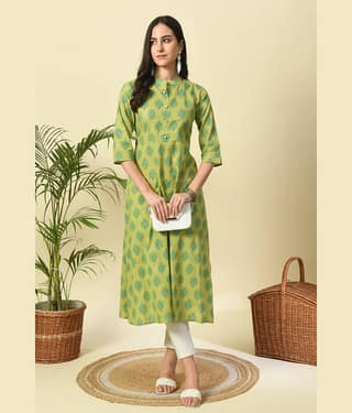 GlowWorld Viscose Blend Printed A-line Women's Kurti - Green ( Pack of 1 )