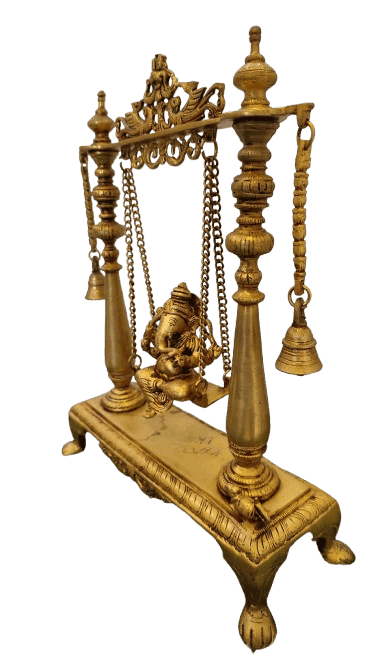 Brass Statue of Lord Ganesha on a Swing view 2