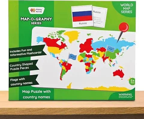 Happy Hands Map-o-graphy World- World Map and Its Countries with Flash Cards- Educational Toy- Jigsaw Puzzle- for Kids Age 4 and Above view 2