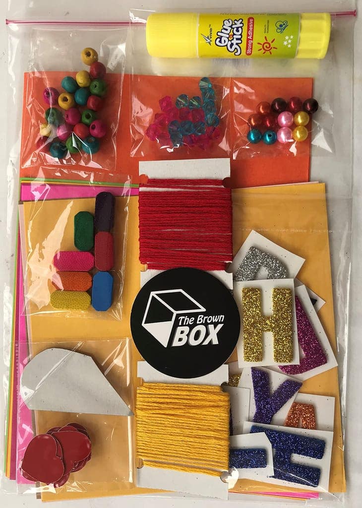 The brown box�Rakhi Making Kit,Rakhi Making Material,Rakhi for Brother,Friendship Band Making kit,Craft kit,Art and Craft Kit,Rakhi Greeting Card Making Kit,7,DIY Kit,Bracelet Making Kit. view 6