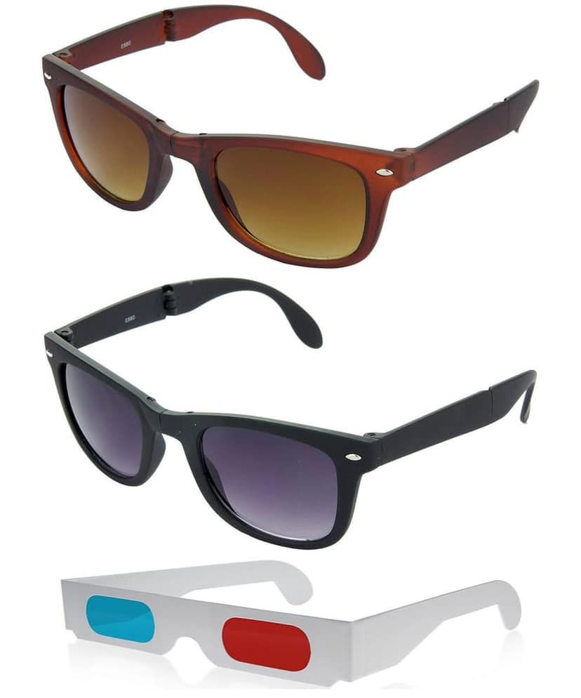 HRINKAR Rectangular Stylish Sunglasses For Men And Women (Brown And Grey Lens | Brown And Black Frame - HCMB204) With Free Paper 3D Glass