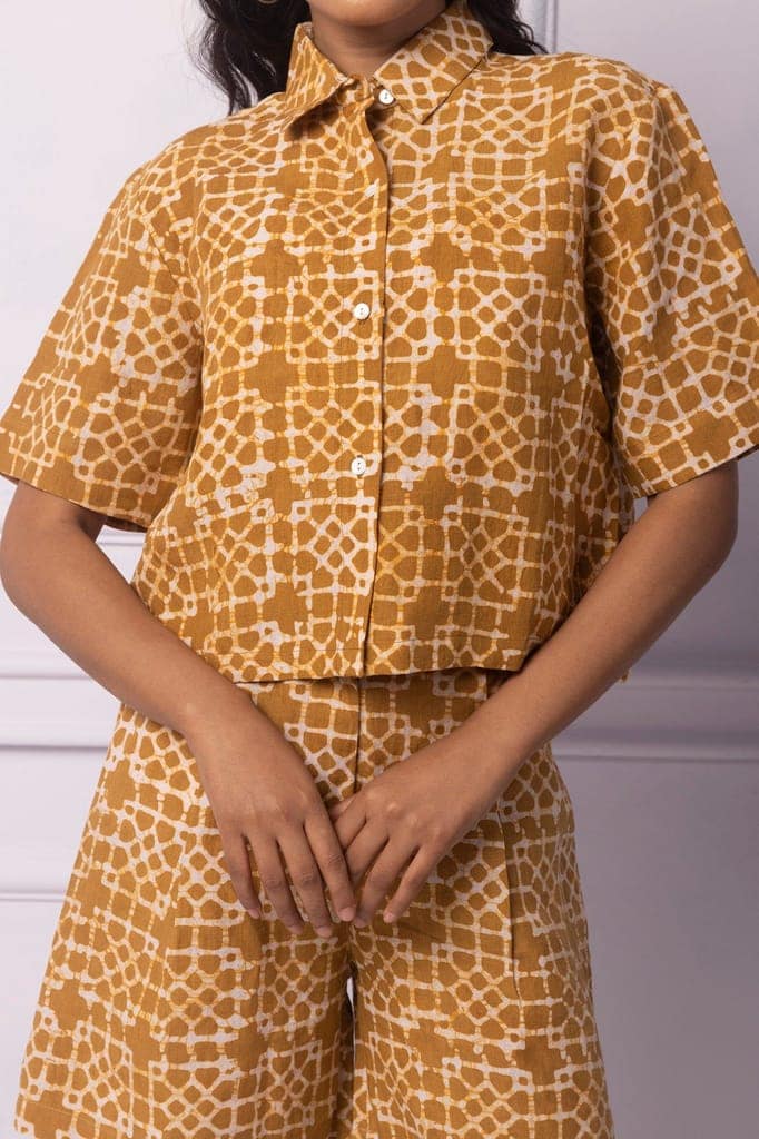 Muddy Yellow Batik boxy crop Shirt