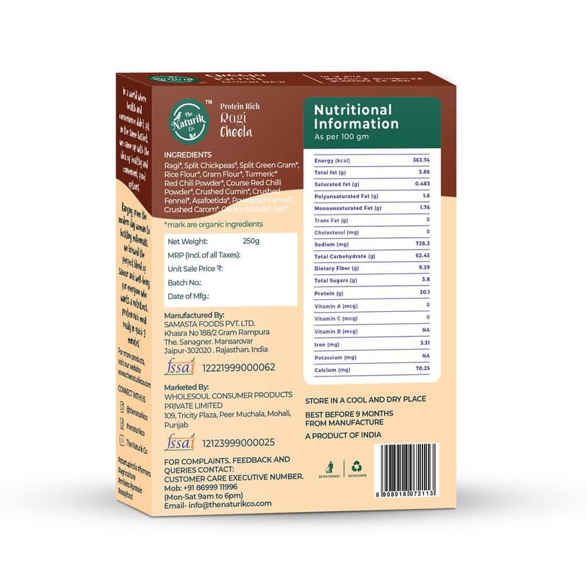 The Naturik Co Ragi Cheela Mix, 250g, Ready to Cook Chilla/Dosa for Healthy Breakfast, 81% Ragi and Pulses, 20% Protein, Anytime Snack for Kids and Family view 2