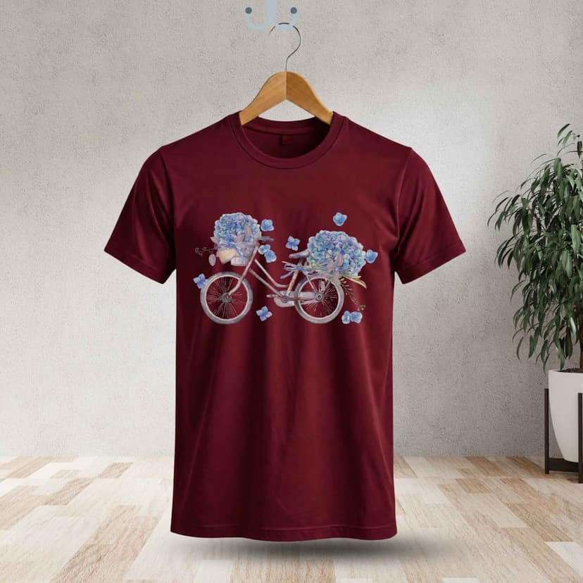 Trishoolin "Blooming Bicycle Floral" Floral Theme Art T-Shirt | Design 30198MB