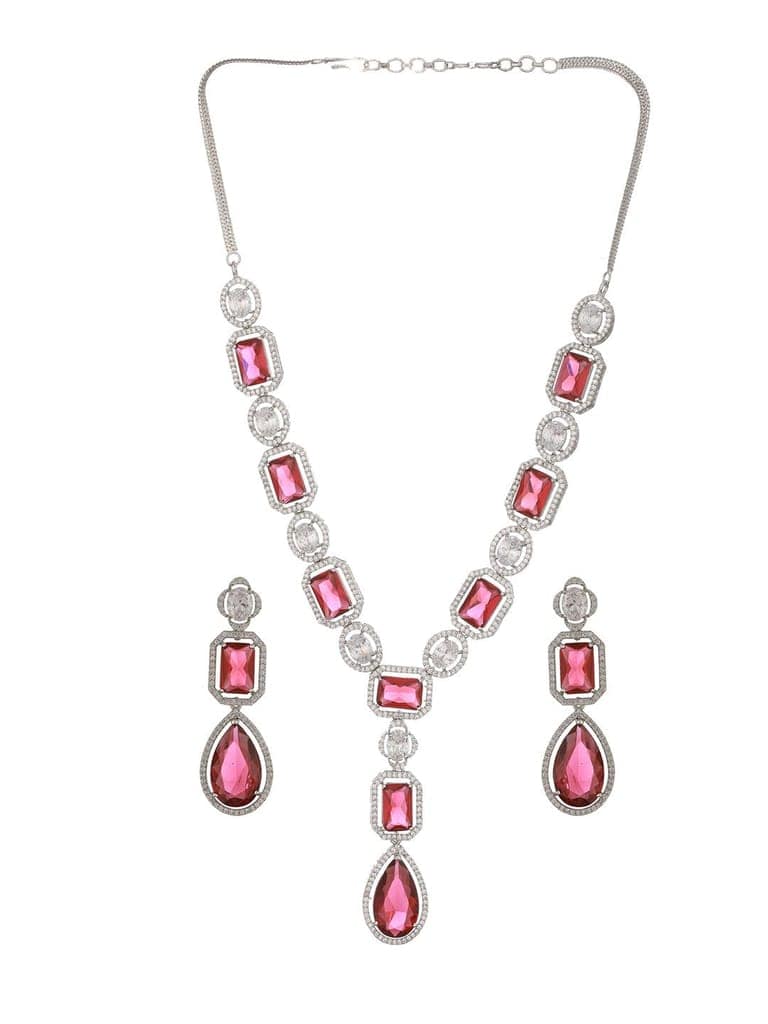 Silver Plated Red Ruby AD Studded Luxe Statement Designer Pendant Jewellery Set view 5