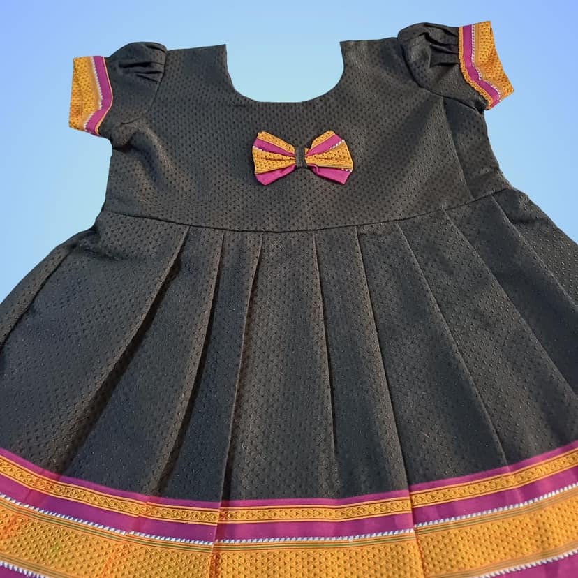 Mom and Me Baby Girls' Black Khan Dress Traditional Elegant Frock for Ages 0-5 Years| Perfect for Makar Sankranti Pongal Pedda Panduga BOR Nahan (in, Age, 4 Years, 5 Years, Regular, Black) view 2