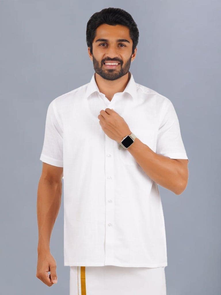 Mens Cotton Half Sleeves White Shirt Winner