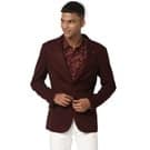Mufti Maroon Solid Slim Fit Blazer