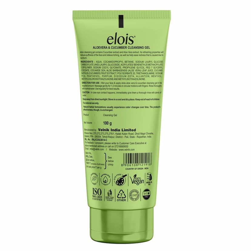 elois Aloe Vera & Cucumber Cleansing Gel 100 gm for face - Reduces Dark Spots of Hydrate Skin view 4