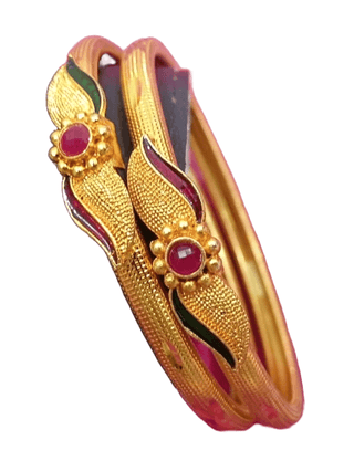 2 Piece Gold Plated Ruby Stone Bangle Set