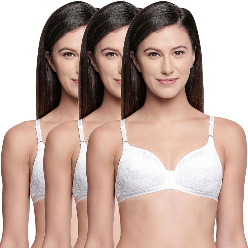 Bodycare Cotton Lightly Padded Non wired Tshirt Bra-Pack of 3