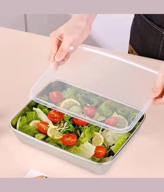 SHARUJA Fridge Storage Box Steel Silver Food Container ( Set of 1 )