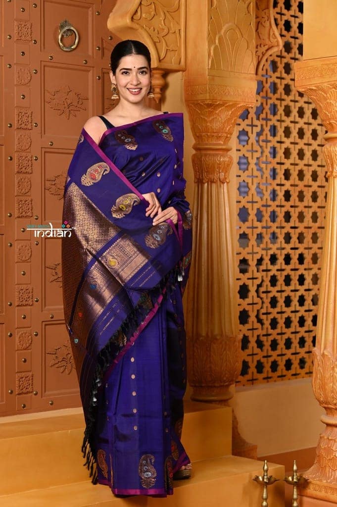 Shubh ~ Gadwal Pure Silk Handloom Saree in Royal Blue view 3