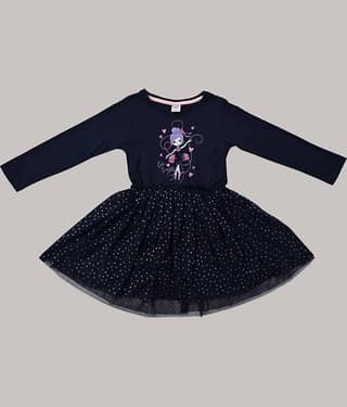 Cherry Tree Cotton Blend Frock For Girls ( Pack of 1 , Blue )