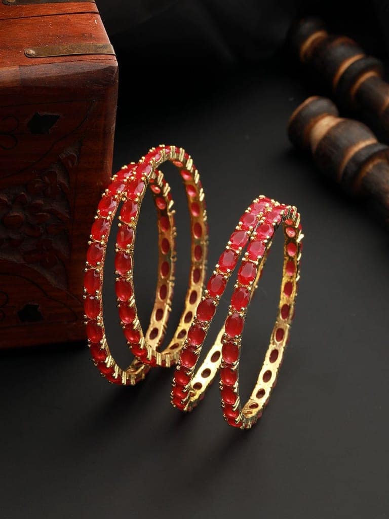 Set of 4 Gold Plated Red Ruby Stone Studded Bangles view 4