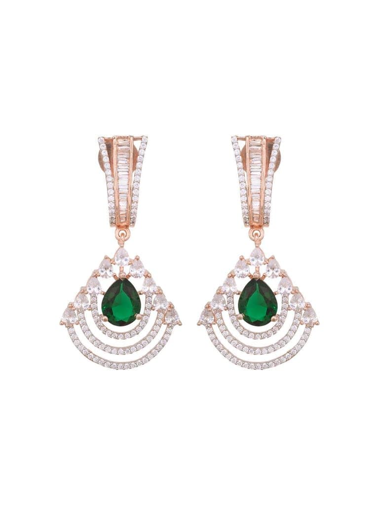 Exquisite diamond and emerald danglers, rose gold plated