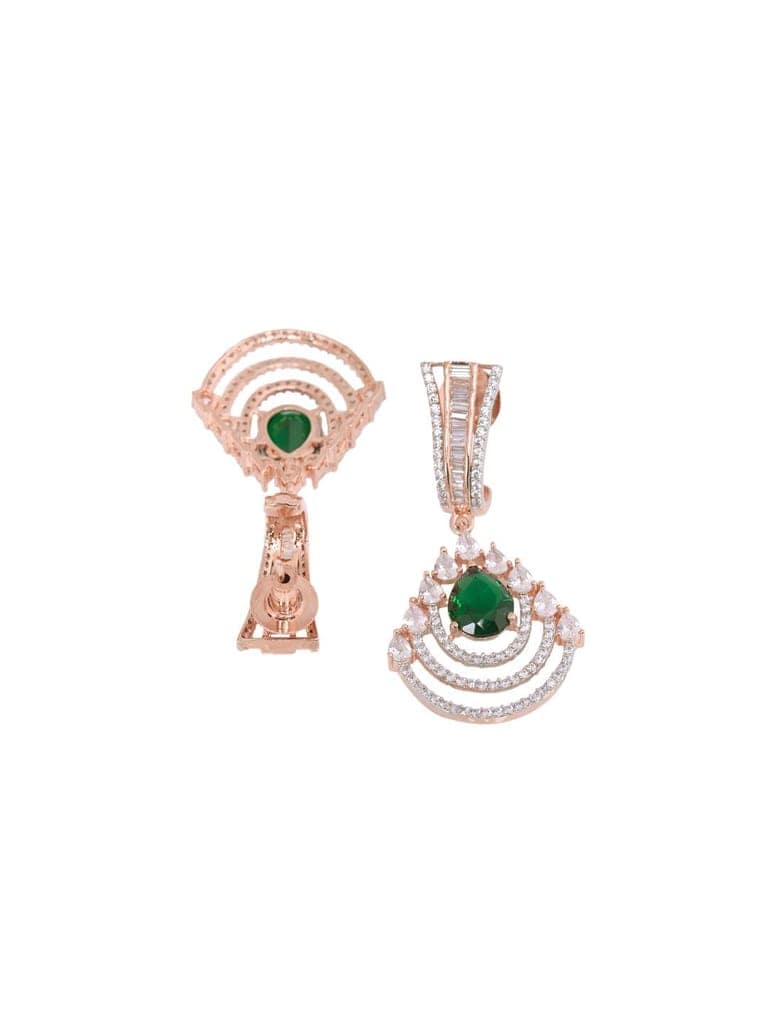 Exquisite diamond and emerald danglers, rose gold plated view 4